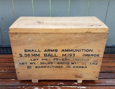 Vintage 80s Small Arms Ammunition 5.56 Ball Wooden Ammo Box Crate