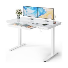 Marsail Glass Standing Desk with Drawer, 48 x 24 inch Electric Standing Desk,...