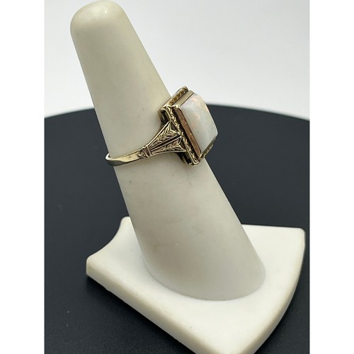 Designer Antique 10k Yellow Gold Rectangular Opal Victorian Ornate Ring Sz 6.5 - Picture 9 of 15
