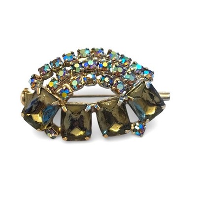 Smoky Blue Rhinestone Aurora Borealis 60s Eye Costume Brooch