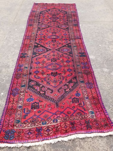 Distressed Vintage Handmade Afghan Wool Multicolor Runner Rug 308x101cm