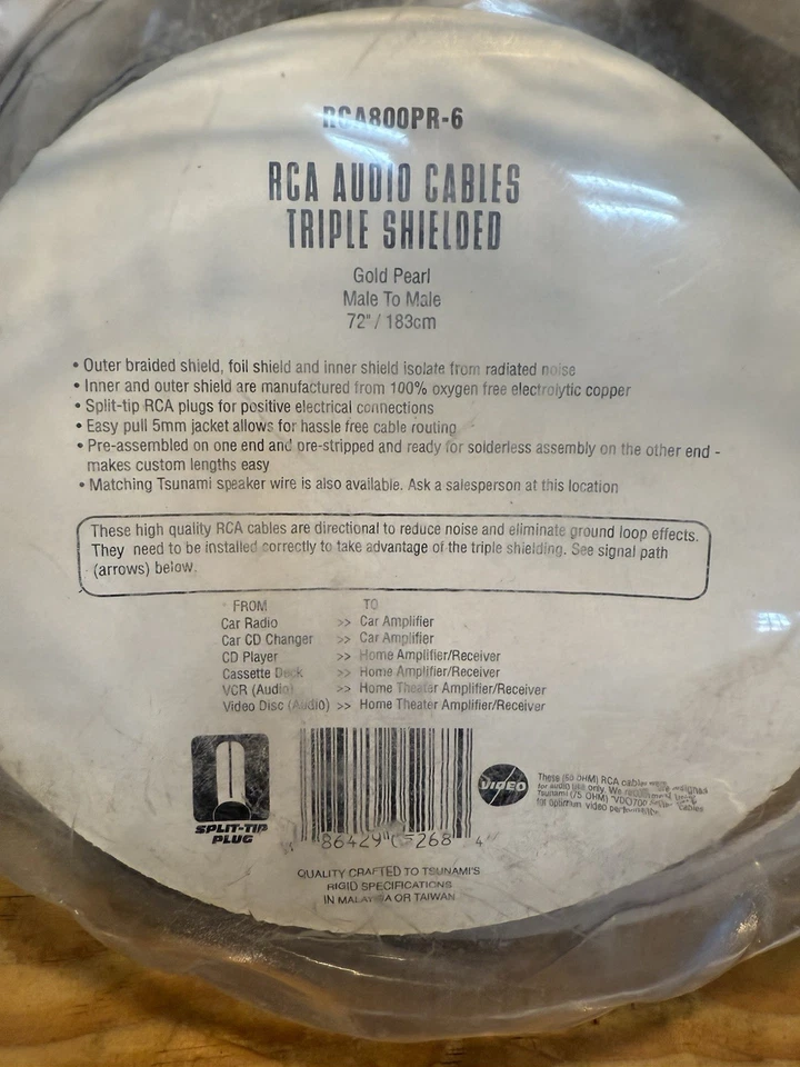 Tsunami RCA800PR-6 Triple Shielded Gold pearl 100% Oxygen Free 6 Ft X 4 Sets - Image 4 of 4