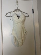 Vince Camuto NEW Women's Ivory Surf Shades V-Neck Wrap One-Piece Swimsuit 14