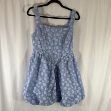 Storia Mini Dress Women's Large Blue Textured Bubble Skirt Square Neck Sleeveles