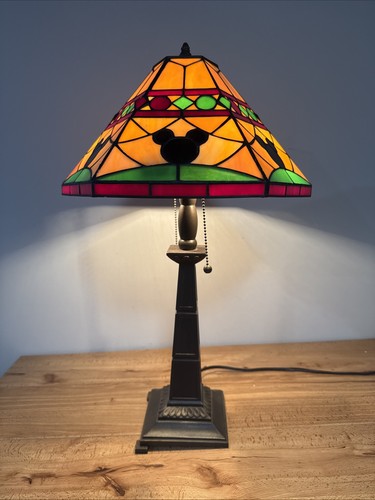 VTG Rare Disney Mickey Mouse Tiffany Style Table Lamp Stained Glass 24” READ