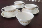 Vintage Corelle BUTTERFLY GOLD Coffee/Tea Cups & Saucers-3; Sugar Bowl (No Lid)