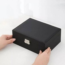 2 LAYER LARGE JEWELLERY BOXES LEATHER STORAGE CASE RINGS NECKLACES ORGANIZER UK