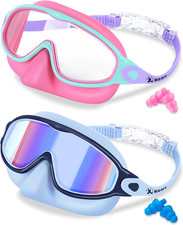 2 Pack Kids Swim Goggles with Nose Cover for 3-12 Anti-UV Anti-Fog Pool Water Sw