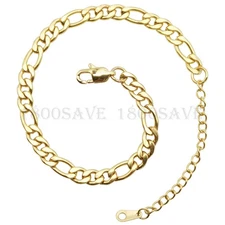 Unisex Genuine Classic 18K Yellow Gold Filled 5mm Figaro Chain Bracelet 7" - 10"