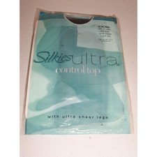 Silkies Ultra Control Top Pantyhose Large Black New -071943