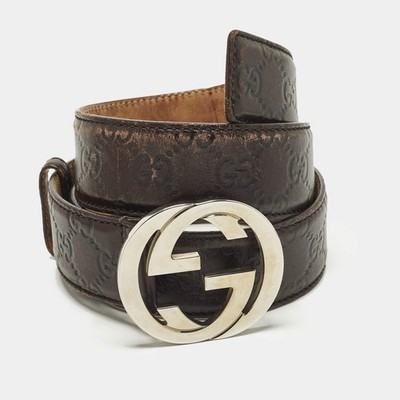 Gucci Interlocking G 85 CM Buckle Belt Brown Guccissima Leather