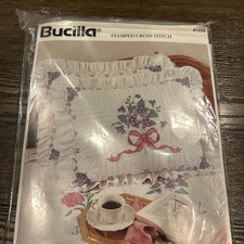 Vtg 1996 Bucilla Stamped Cross Stitch Kit Flowers of the Month Sham Pair 41559