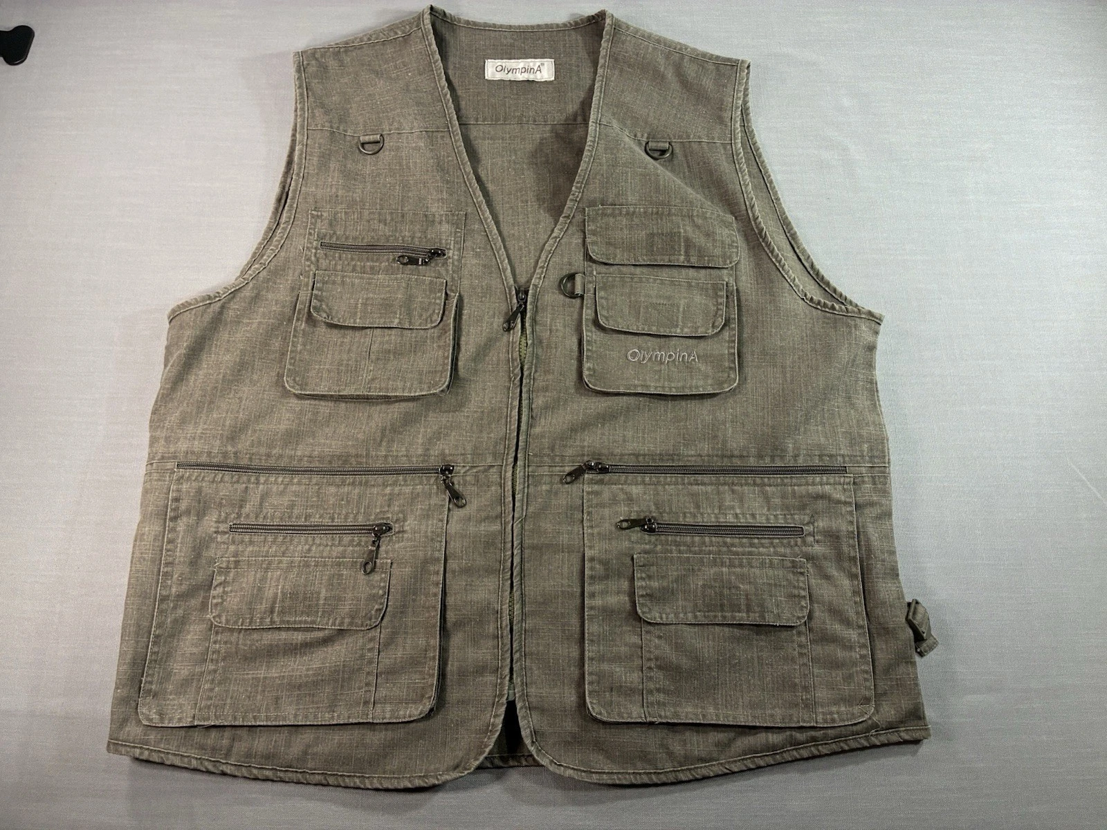 Olympina Utility Cargo Vest Mens Outdoor Fishing Hiking Multi Pocket Full Zip