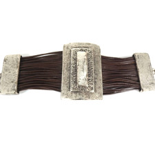 Boho Tribal Bracelet Artisan Wide Leather Multi Strand Large Silver Hammered