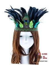 Peacock Feather Fascinator Decorative Feather Headpiece Crown Headdress Green