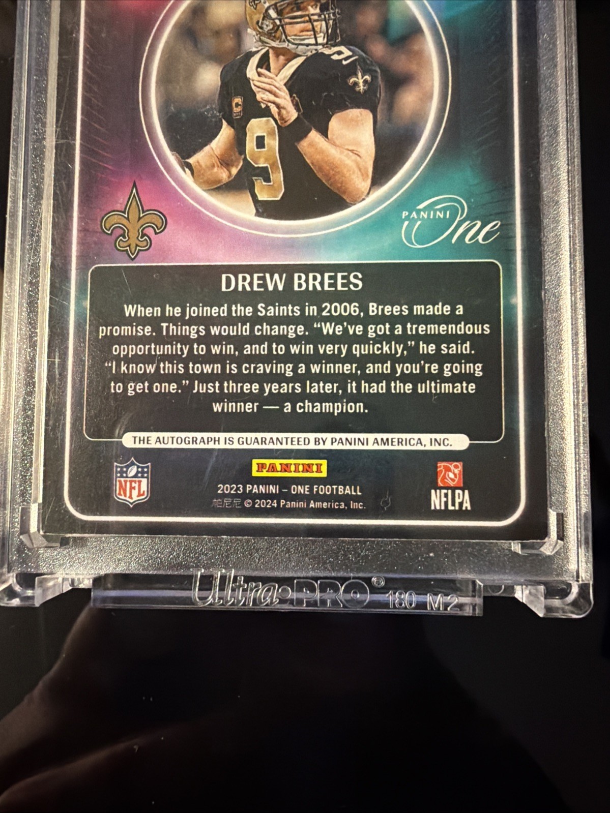 DREW BREES 2023 Panini One #199 Presenting Cool Brees GOLD Auto 8/10 - Saints view 6