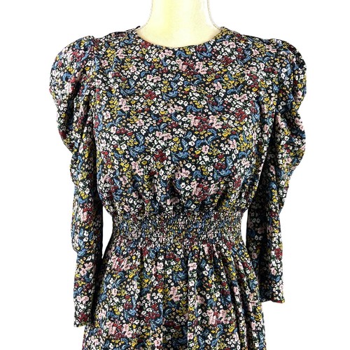 WAYF Floral Smocked Waist Open Back 3/4 Sleeves Dress Size Large - Picture 4 of 8
