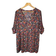 Democracy Floral Print Dress 3/4 Sleeve V Neck Pullover Womens Plus Size 1X