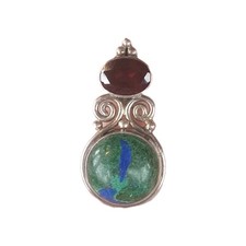 Sajen Sterling Silver Azurite Red Garnet Pendant 