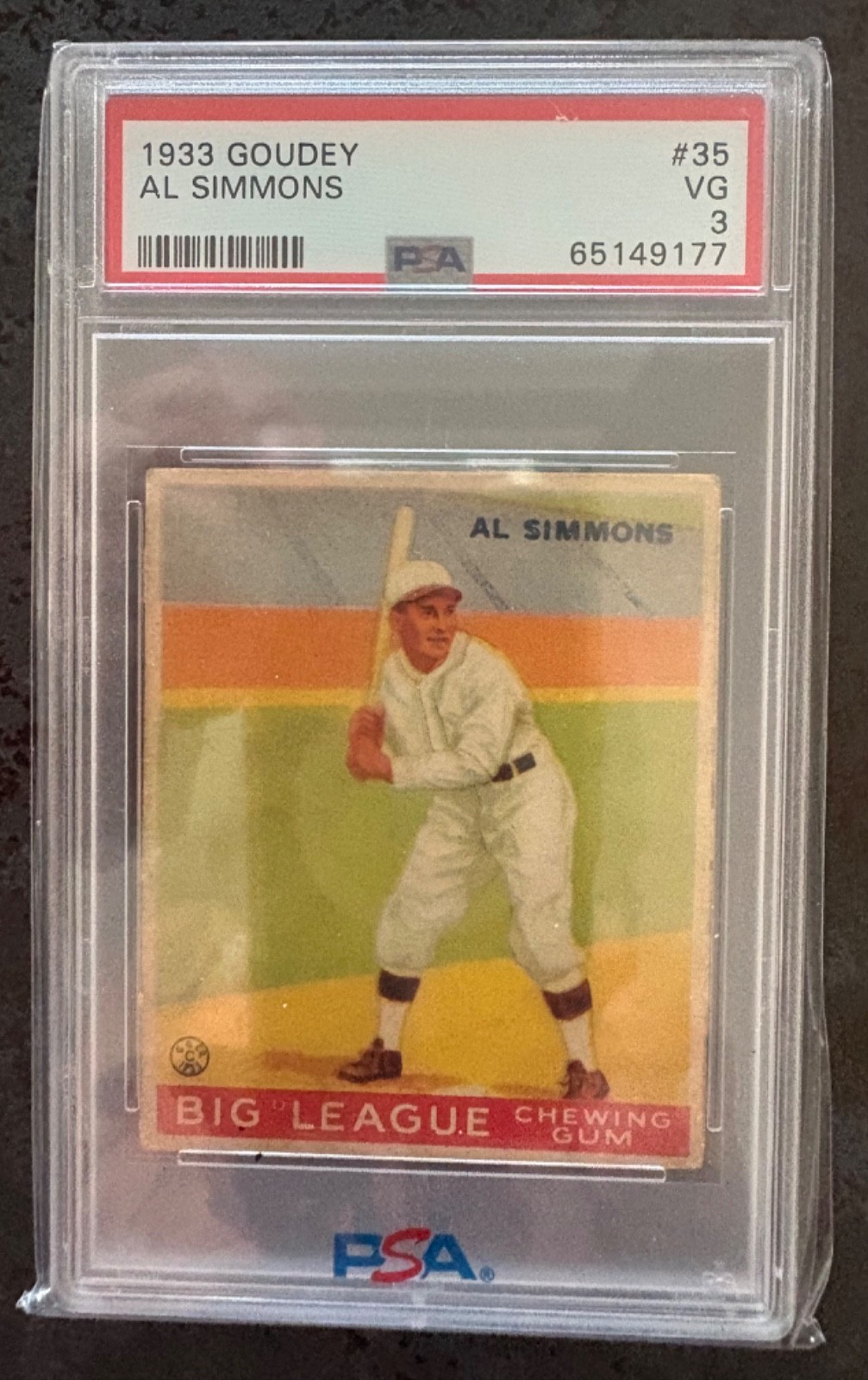 1933 Goudey #35 Al Simmons White Sox HOF PSA 3 VG RC