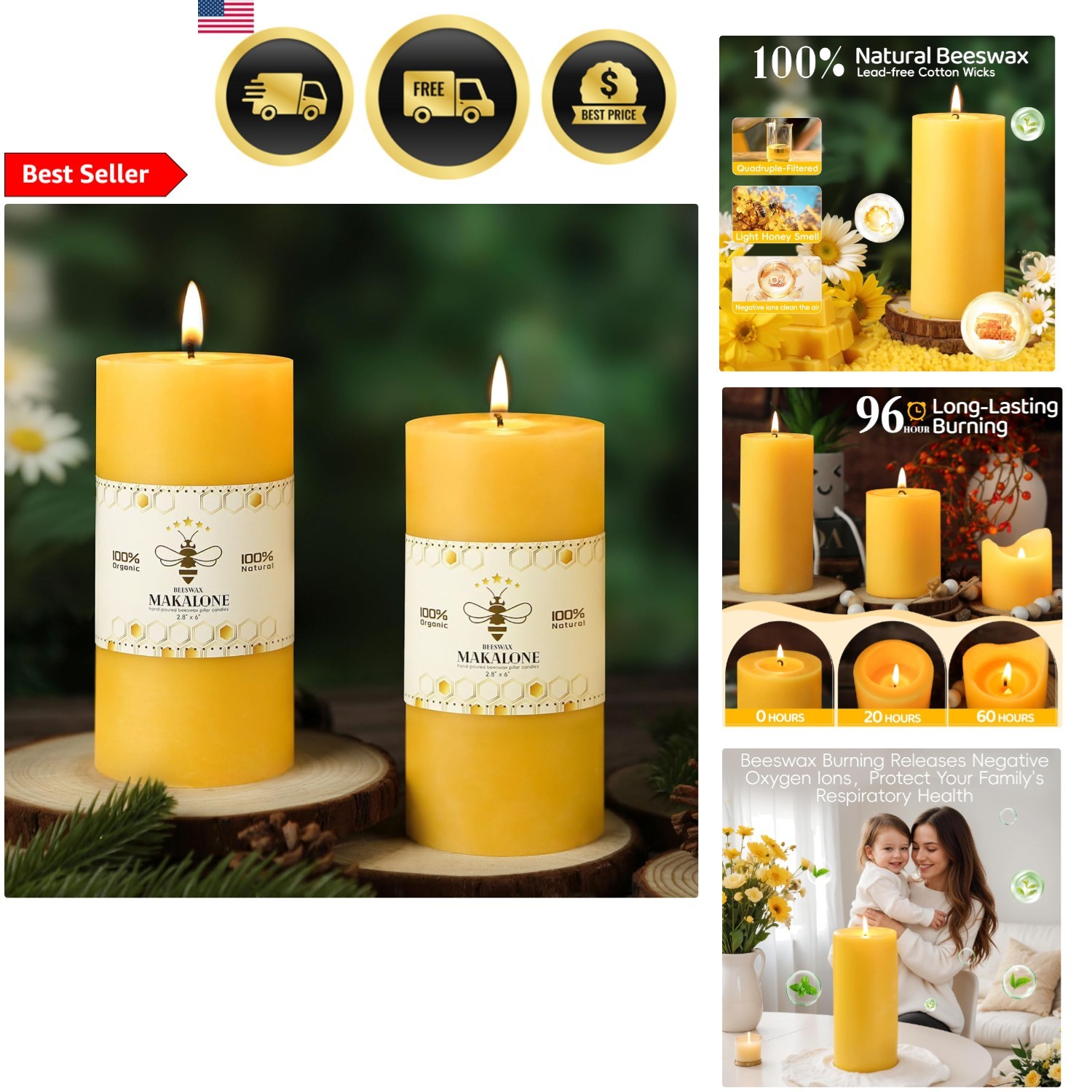 Unscented Long Burn Smokeless Dripless 2pcs