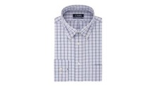 NEW MENS CHAPS PLAID DRESS SHIRT SLIM FIT BLUE WHITE SIZE L 16.5 36/37