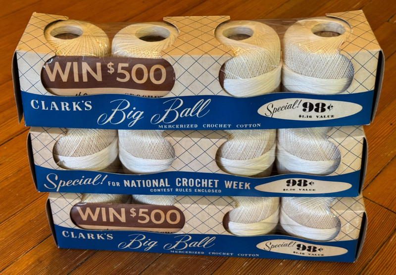 vtg lot Clark's BIG BALL new 12 spools Cotton CROCHET Thread size 30 350 yds HTF
