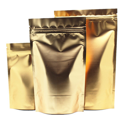 Gold Aluminum Foil Stand Up Package Bag Mylar for Zip Food Grade Lock Bean Pouch