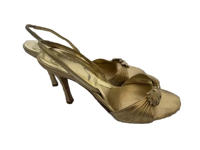 Sandalia vintage de cuero Rene Caovilla de tacón dorado con adorno de cristal talla: 5 Foto 2 de 4