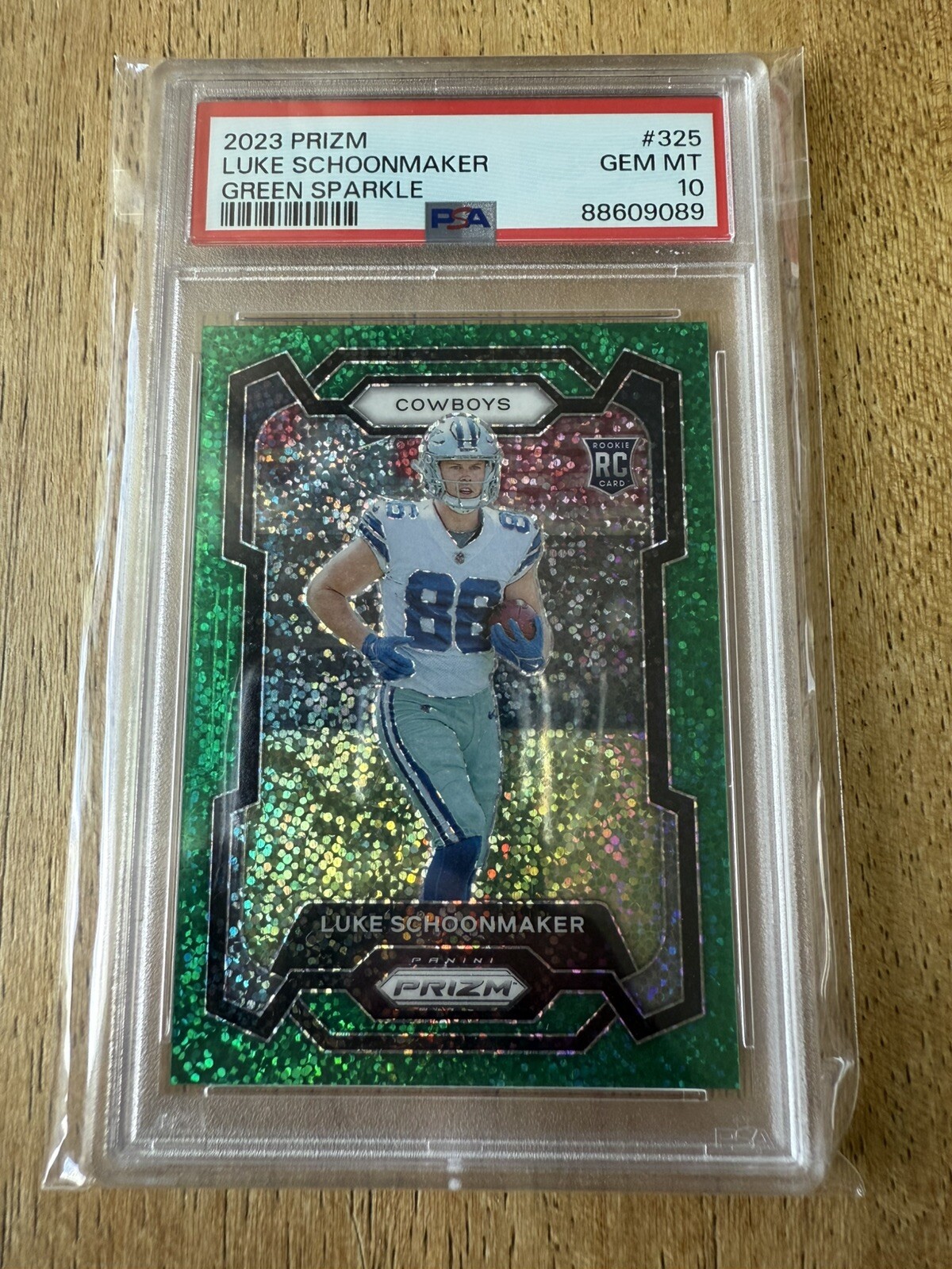 2023 Prizm Luke Schoonmaker RC Rookie Green Sparkle Prizm 7/8 Card #325 PSA 10