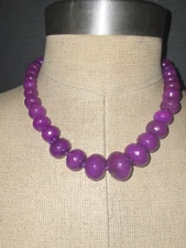 18” Purple Faceted Gemstone Necklace Silvertone Metal Clasp Test On Presidium
