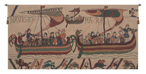 Navigo Mare Sea Bayeux Belgian Tapestry Wall Art Hanging Decor (New) 21x43 inch - 第 1/11 張圖片