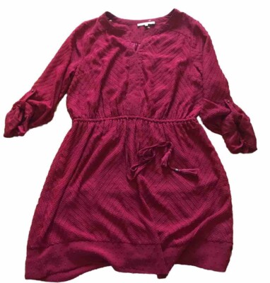 Daniel Rainn Red XL Split Neck Blouse Women s Tunic Lined Drawstrings Comfort