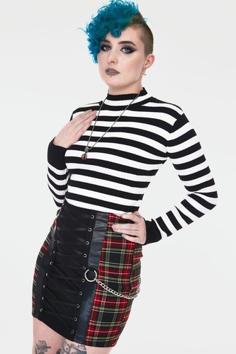 Menace White and Black Gothic Alternative Style Stripe Sweater - Picture 1 of 5