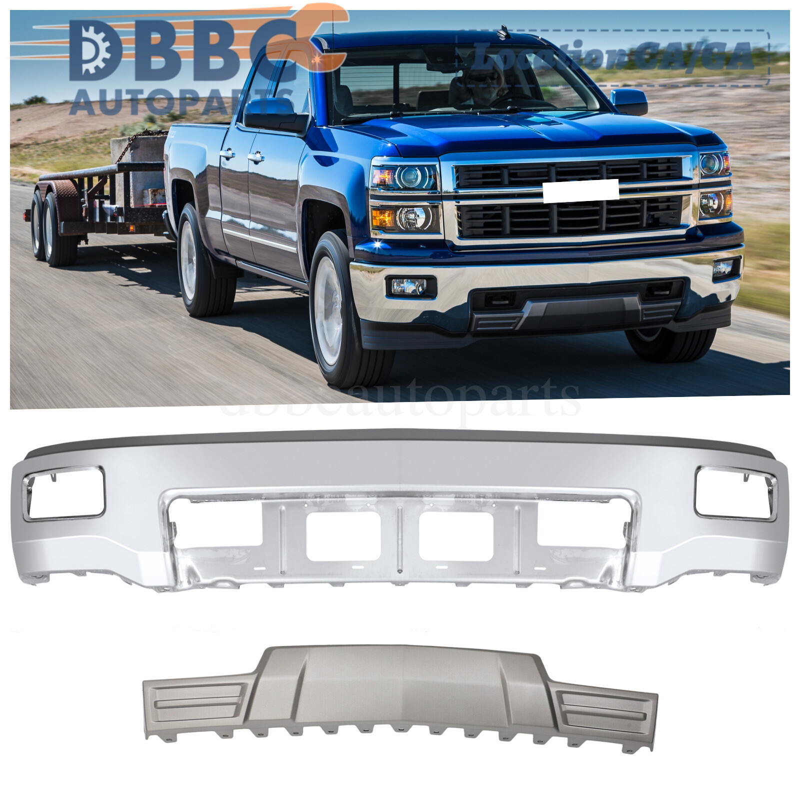 Front Bumper Face Bar W/Fog Hole W/Skid Plate For Chevy Silverado 1500 2014-2015