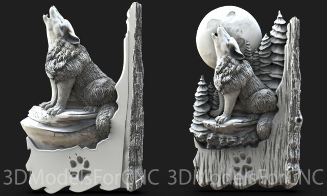 3D Model STL File for CNC Router Laser & 3D Printer Wolf under the Moon 1 Pack