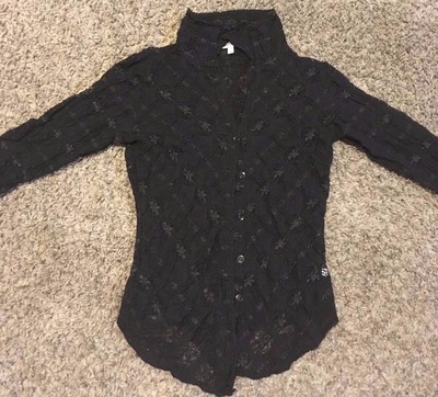 Moa Moa Black Lace Button down Womens Small, Beautiful Design