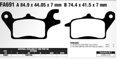 Kawasaki Z125 Ninja / Pro 2016 -2017 EBC Organic FRONT Brake Pads