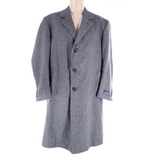 Nautica Men Pea Coat Herringbone 3 Buttons 100% Worsted Wool Gray Size 44R - NWT