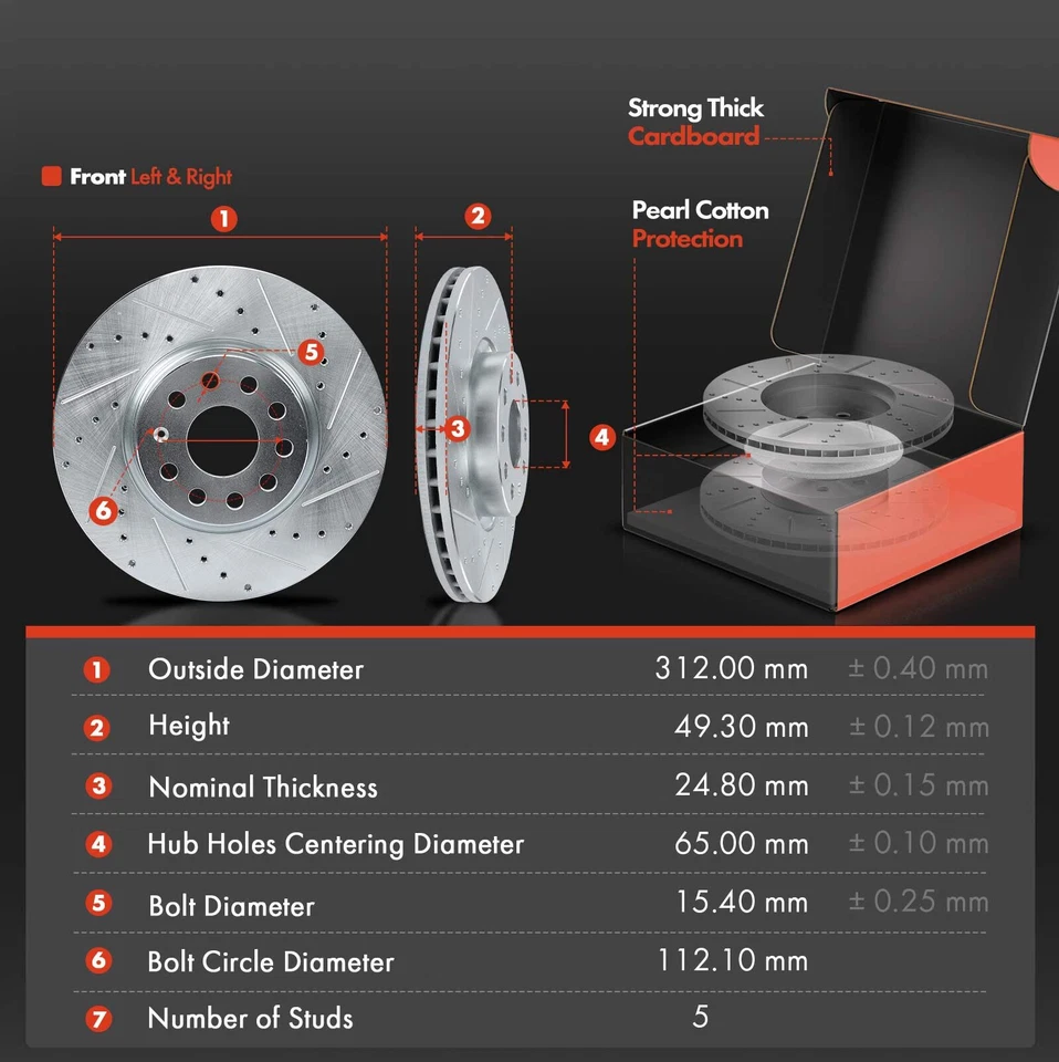 Rotores de freno y pastillas de freno perforados delanteros y traseros para Volkswagen Golf 2015 2017 GTI Foto 2 de 4