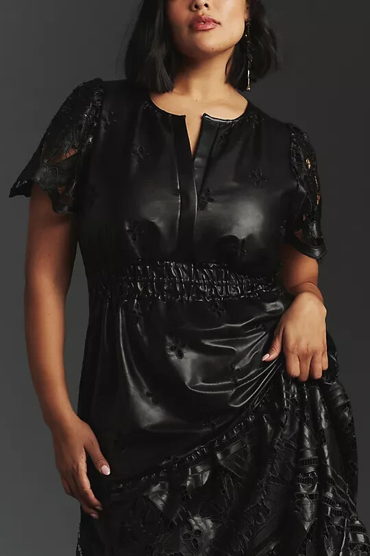Anthropologie Somerset Maxi Dress Faux Leather Embroidered Edition Sz XS |  eBay
