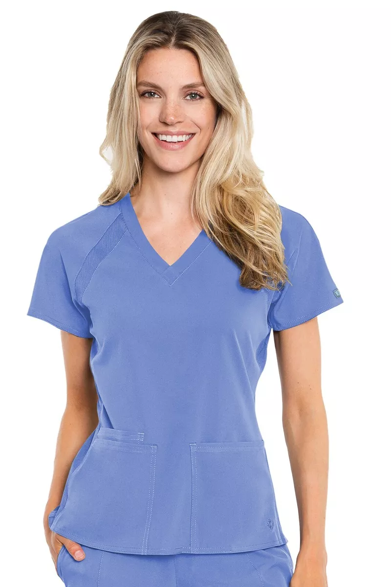 Med Couture Scrub Peaches Raglan V Neck Scrub Top 8470 CEIL Ceil Blue Free Ship