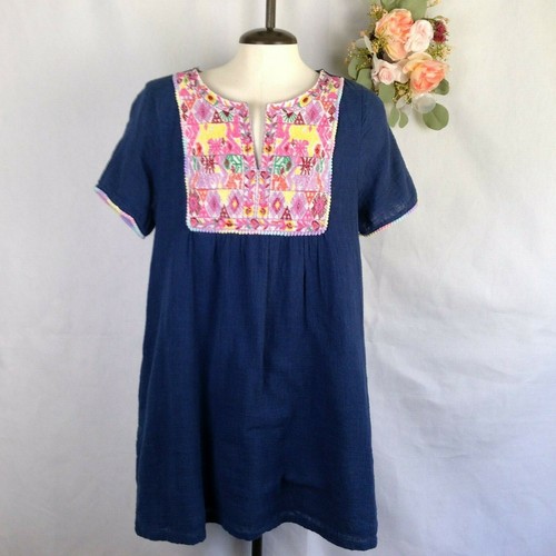 Entro Sz M Cotton Navy Blue Embroidered 