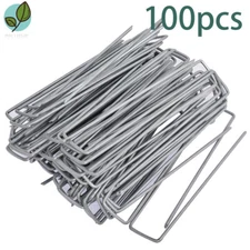 100 Pack Landscape Staples Garden Stakes Galvanized Steel Sod Staples 6 Inch