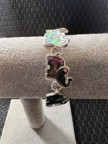 Elephant Bracelet with Green Abalone Stones 18K White Gold Plated - Picture 3 of 3