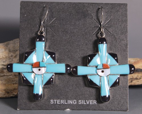 4 Directions Zuni Sunface Earrings by Clayton Vacit - Picture 1 of 11