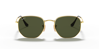 Ray-Ban Hexagonal Flat Gold/Green Polarized 51mm Sunglasses
