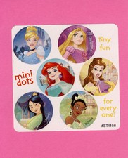 60 Disney Princesses Friendship Mini Dot Stickers - Cinderella, Tiana, Mulan