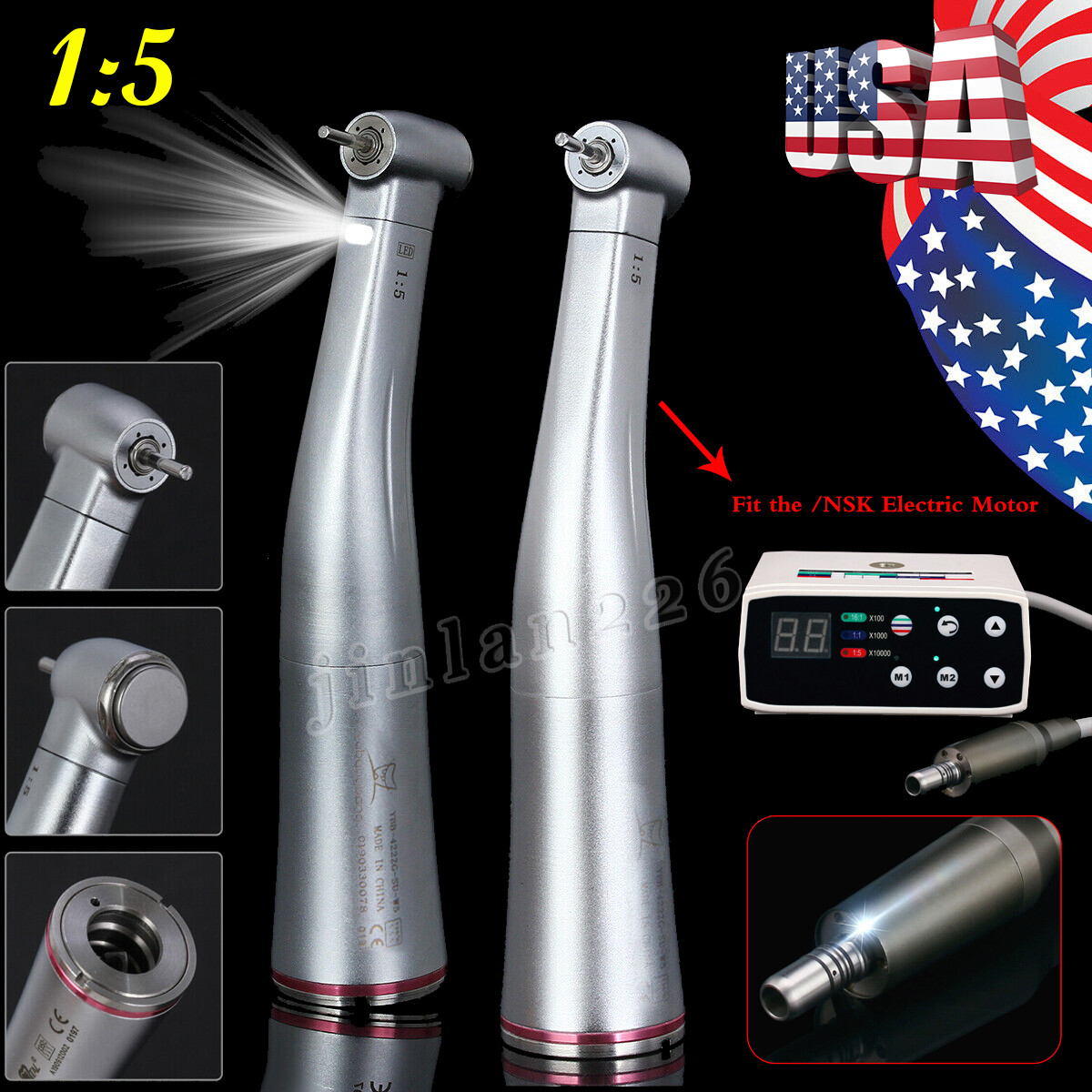Star Dental Handpiece 1:5 Dental Contra Angle Handpiece With LED Fiber Optic - Fits NSK Electric Motors, 200,000 RPM 1:5 LED Fiber Optic Handpiece - Foto 6