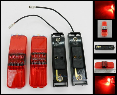 (2) TecNiq Red LED Clearance Side Marker Lights, 1x4 w/ black wiring bases